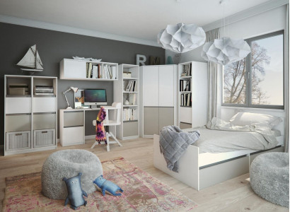 Childrens room Youth Room Set Bed Wardrobe Wardrobe Desk new 7 pieces
